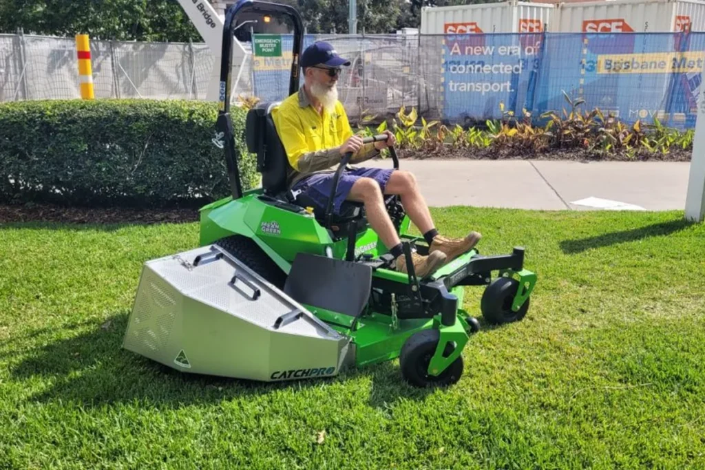 Commercial lawn mowing with a ride-on mower by Fettle Mowing