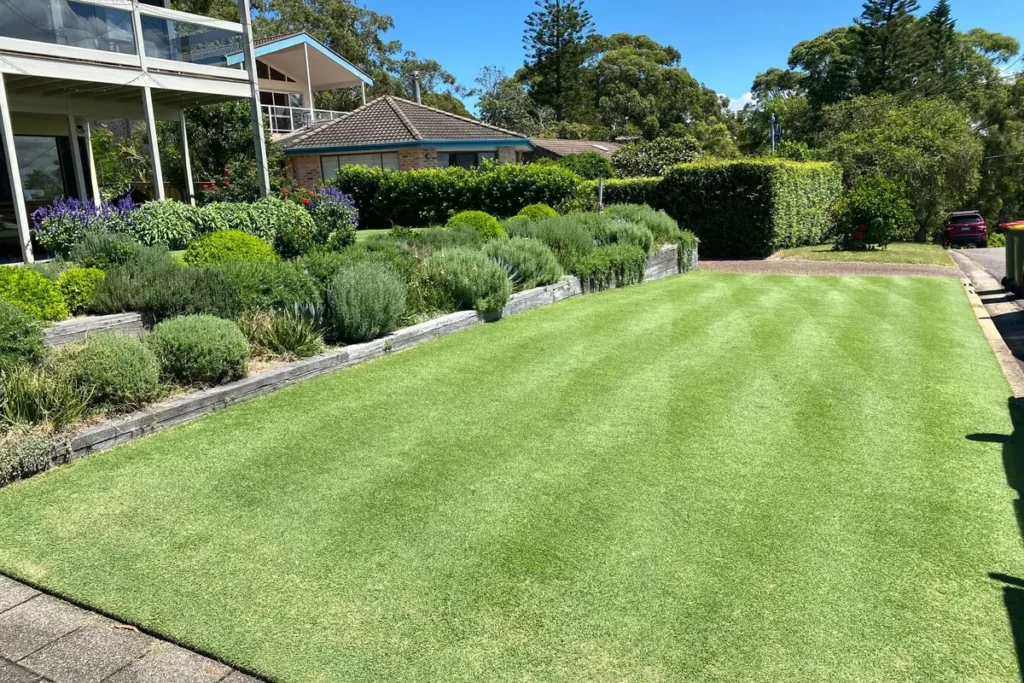Freshly mown lawn with clean edges by Fettle Mowing